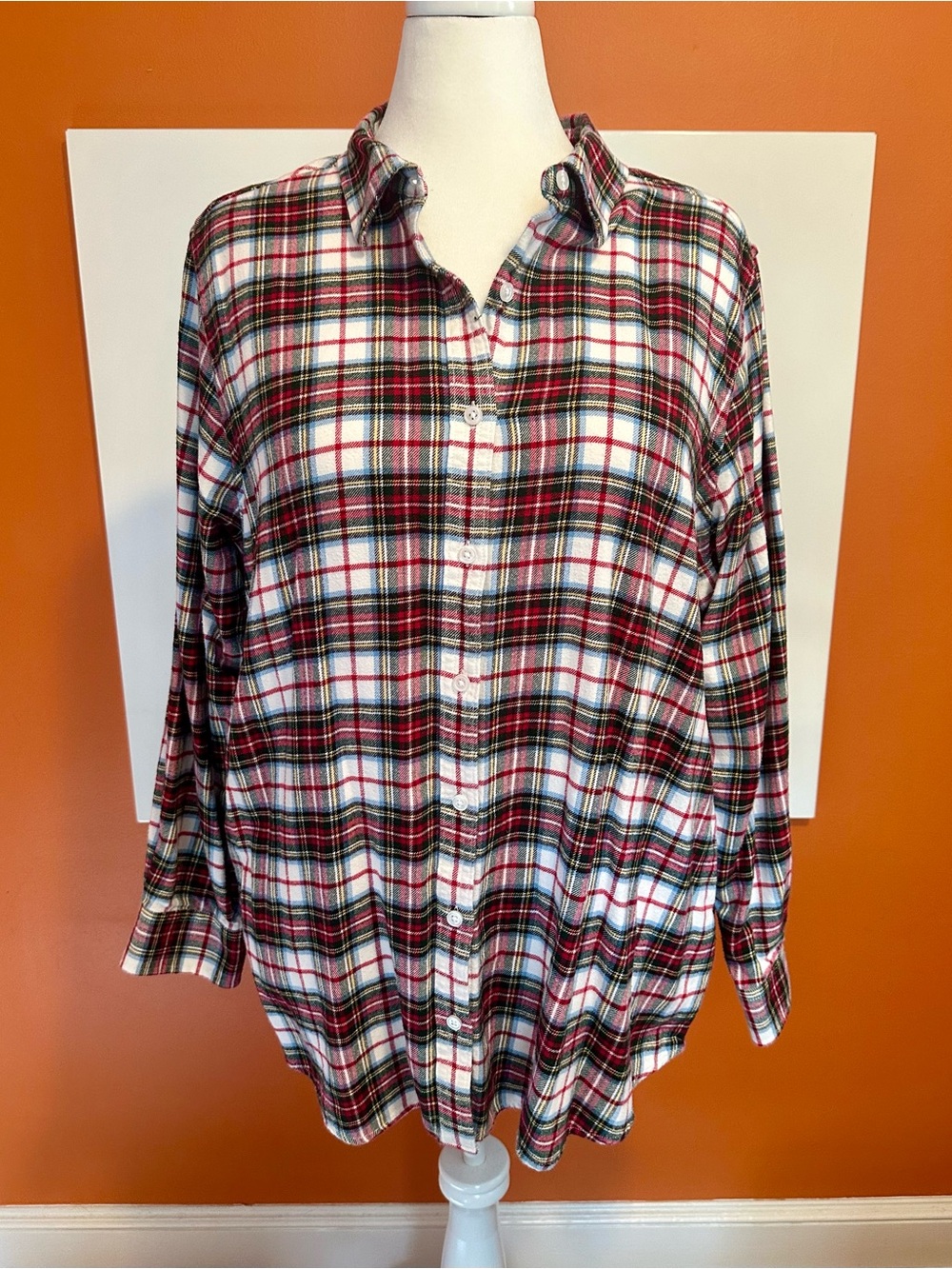 Lands' End Red and White Plaid Button-Down Shirt